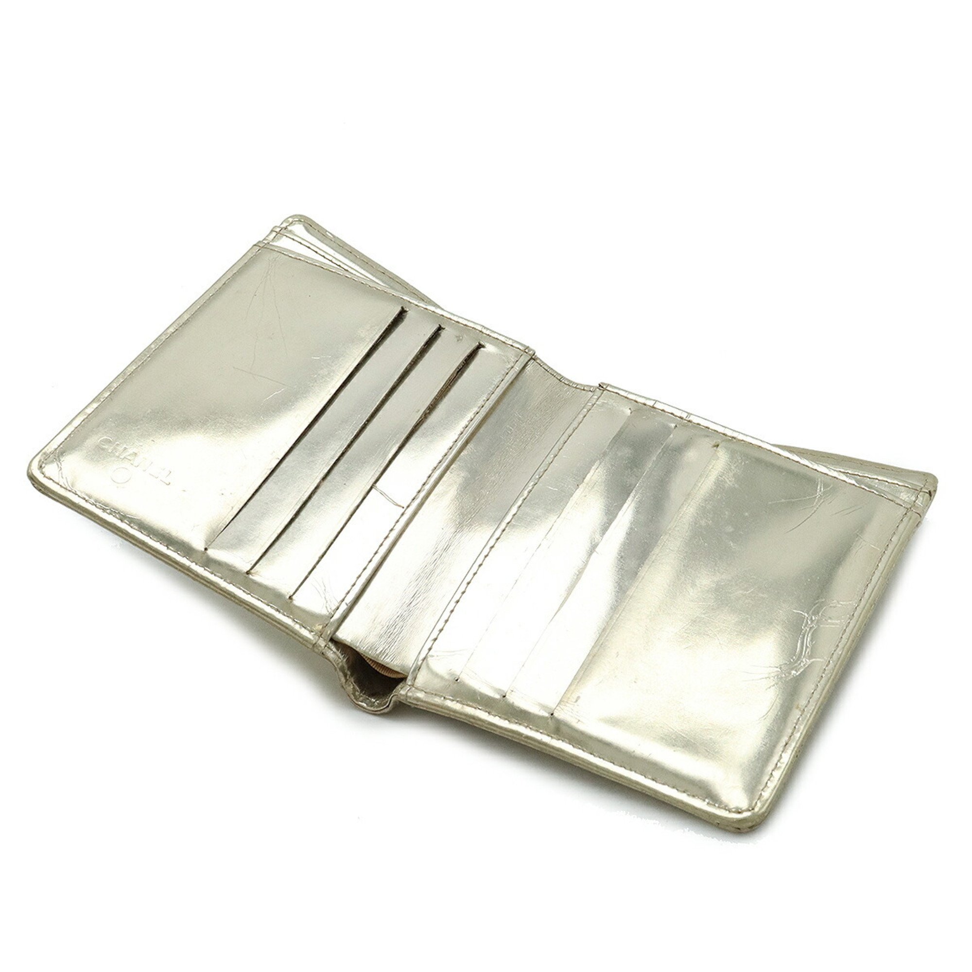 CHANEL Micro Chocolate Bar Coco Mark Bi-Fold Wallet Metallic Leather Champagne Gold