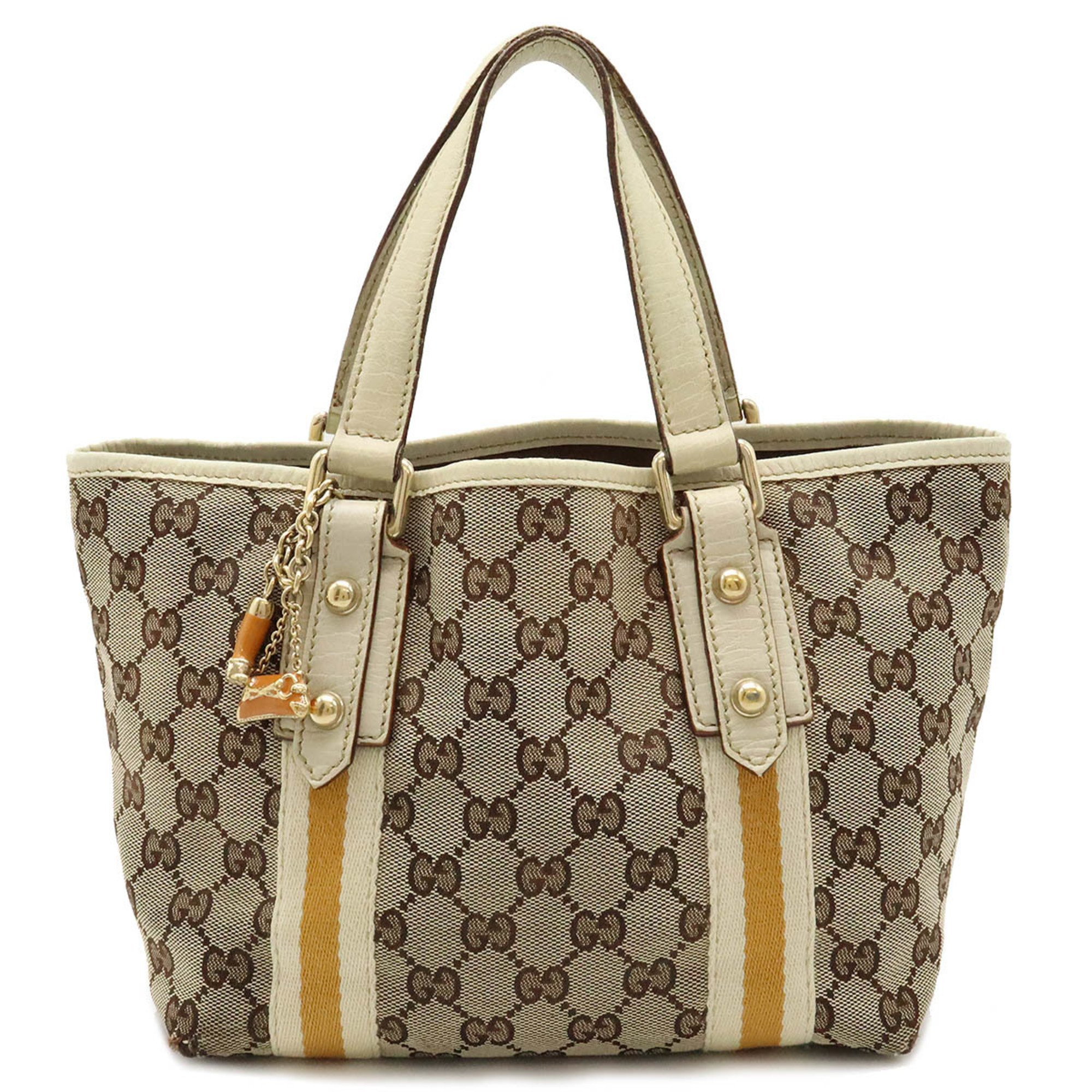 GUCCI Gucci GG Canvas Sherry Line Tote Bag Handbag Leather Beige Ivory Mustard 139261