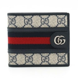 GUCCI GG Supreme Ophidia Sherry Line Bi-fold Wallet PVC Navy Ivory Red 597609