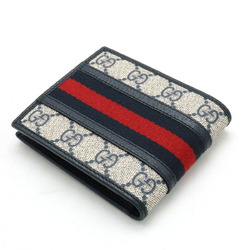 GUCCI GG Supreme Ophidia Sherry Line Bi-fold Wallet PVC Navy Ivory Red 597609