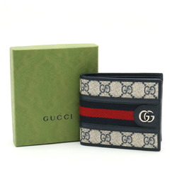 GUCCI GG Supreme Ophidia Sherry Line Bi-fold Wallet PVC Navy Ivory Red 597609