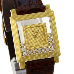 Chopard 21 3140 Happy Diamonds Watch, 18K Yellow Gold, Leather, Women's