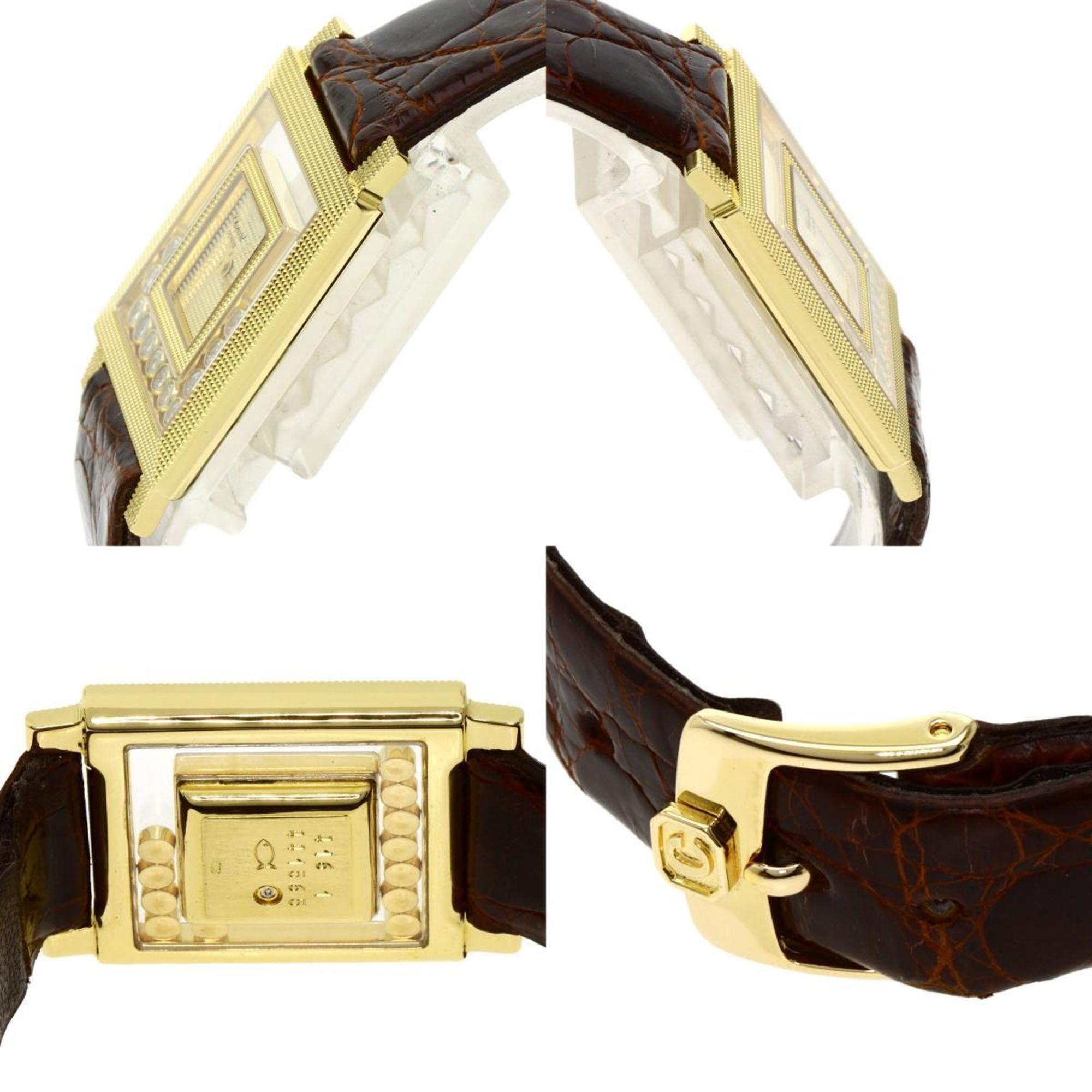 Chopard 21 3140 Happy Diamonds Watch, 18K Yellow Gold, Leather, Women's
