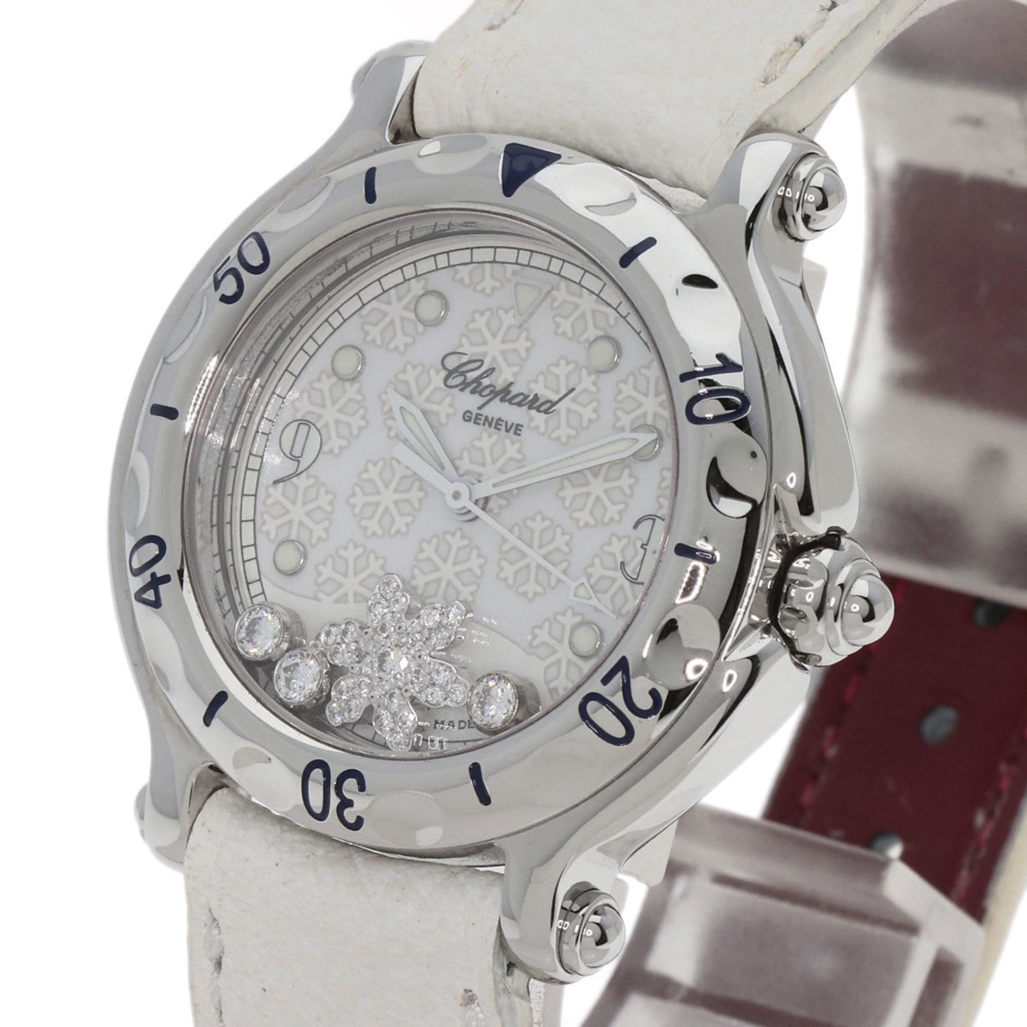 Chopard 27 8949 Happy Sport Snowflake Watch Stainless Steel Leather Ladies