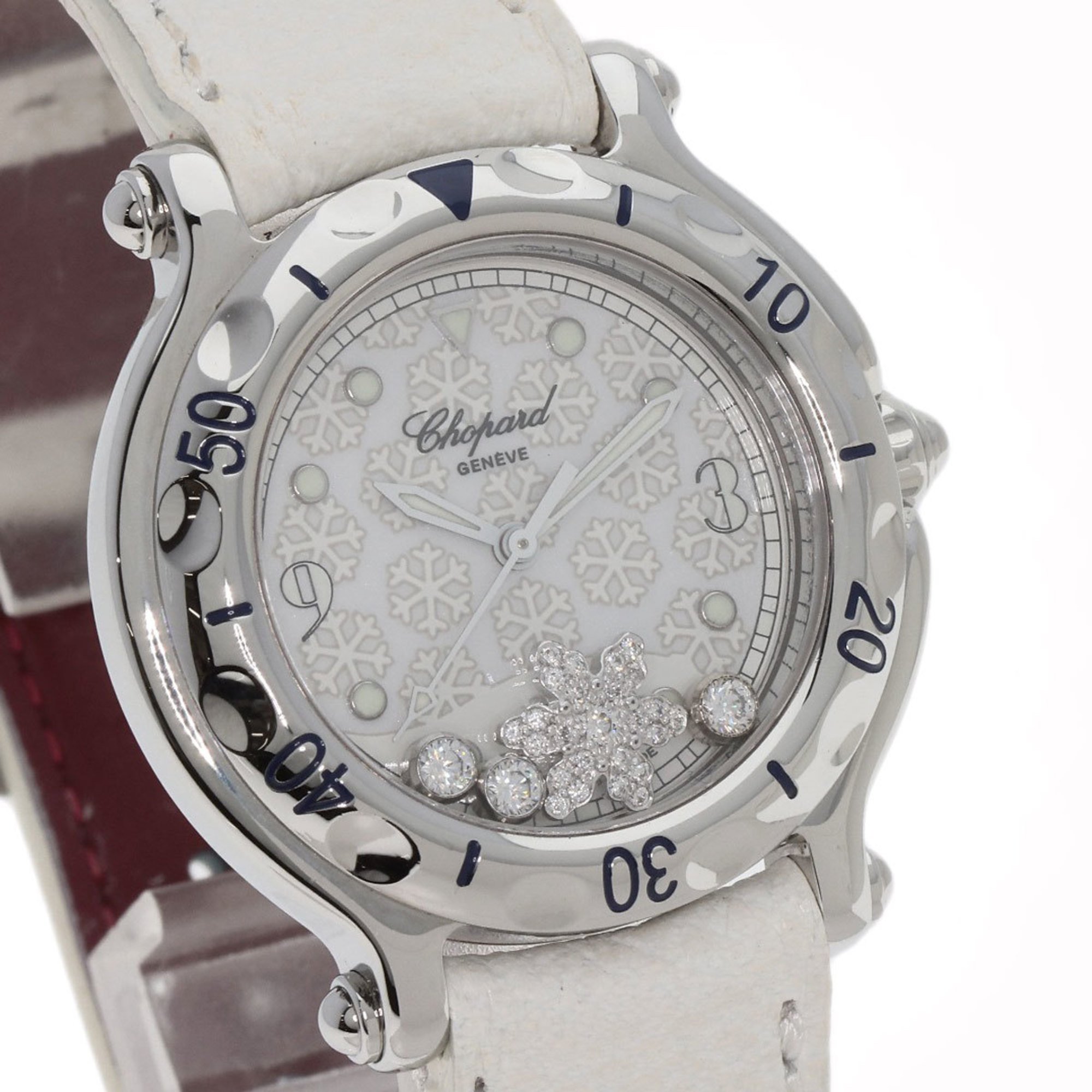 Chopard 27 8949 Happy Sport Snowflake Watch Stainless Steel Leather Ladies