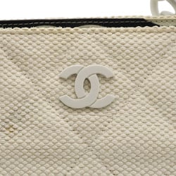 CHANEL Chanel Matelasse Coco Mark Tote Bag Shoulder Plastic Chain Straw Leather White