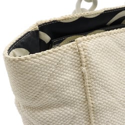 CHANEL Chanel Matelasse Coco Mark Tote Bag Shoulder Plastic Chain Straw Leather White