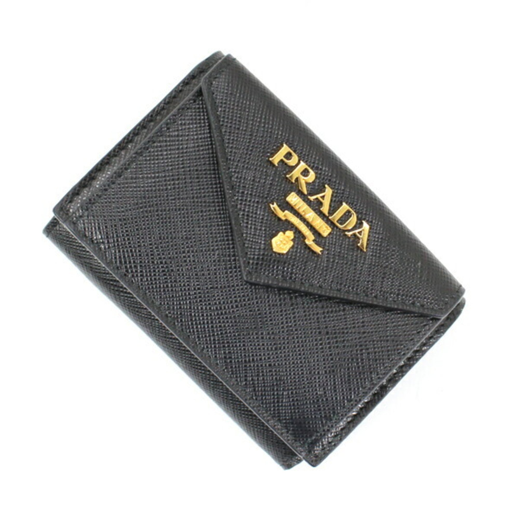 Prada Wallet Tri-fold Compact Small Black Coin Purse Wallet/Coin Case Folding Saffiano Leather Women Men PRADA 1MH021