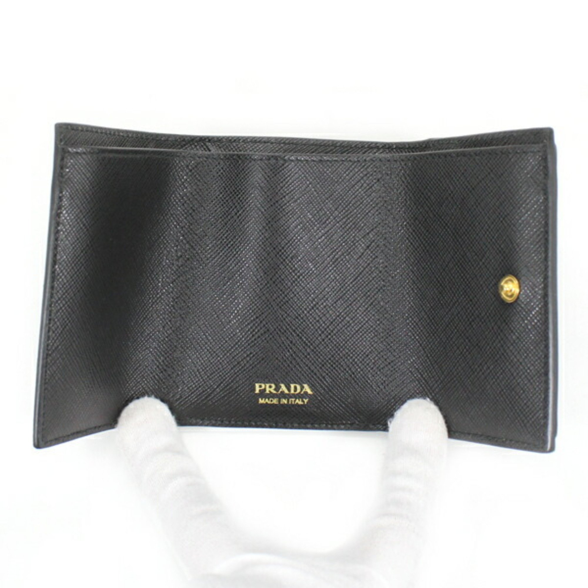 Prada Wallet Tri-fold Compact Small Black Coin Purse Wallet/Coin Case Folding Saffiano Leather Women Men PRADA 1MH021