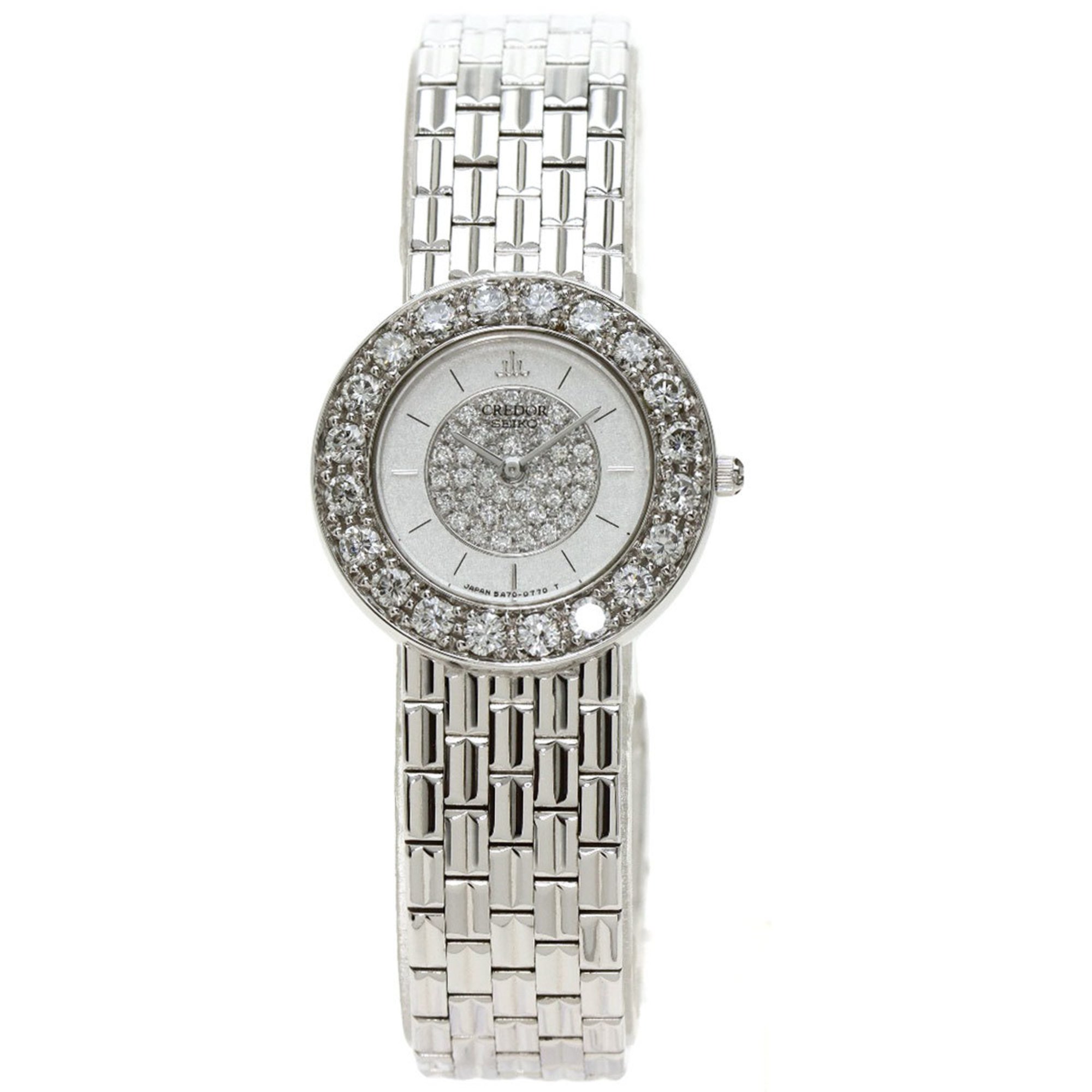Seiko GTWE005 5A70-0380 Credor Diamond Bezel Watch K18 White Gold K18WG Ladies