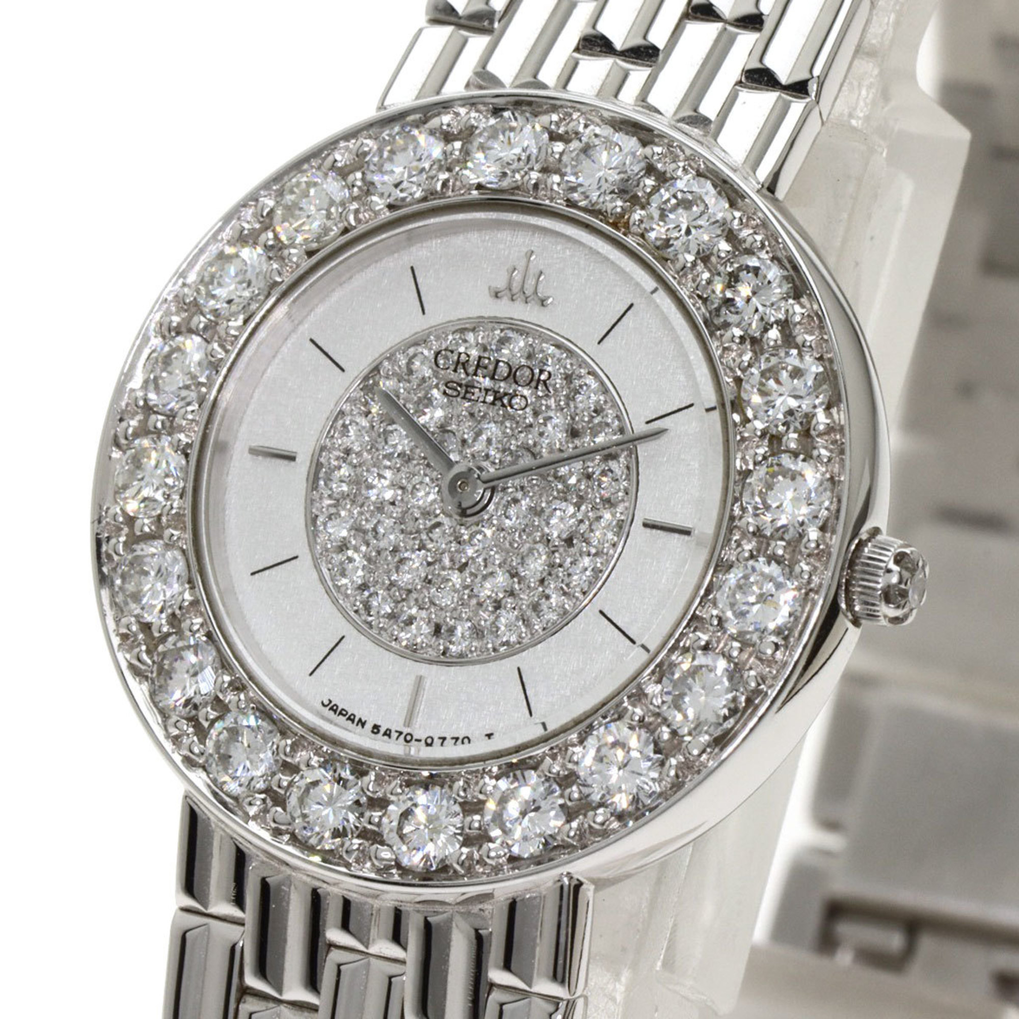 Seiko GTWE005 5A70-0380 Credor Diamond Bezel Watch K18 White Gold K18WG Ladies