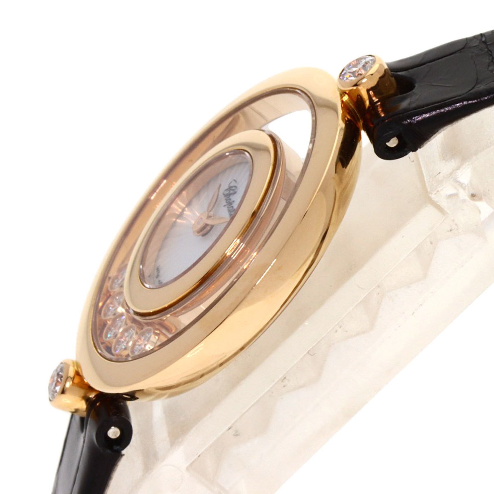 Chopard 209415-5001 Happy Diamonds Watch, 18K Pink Gold, Leather, Women's