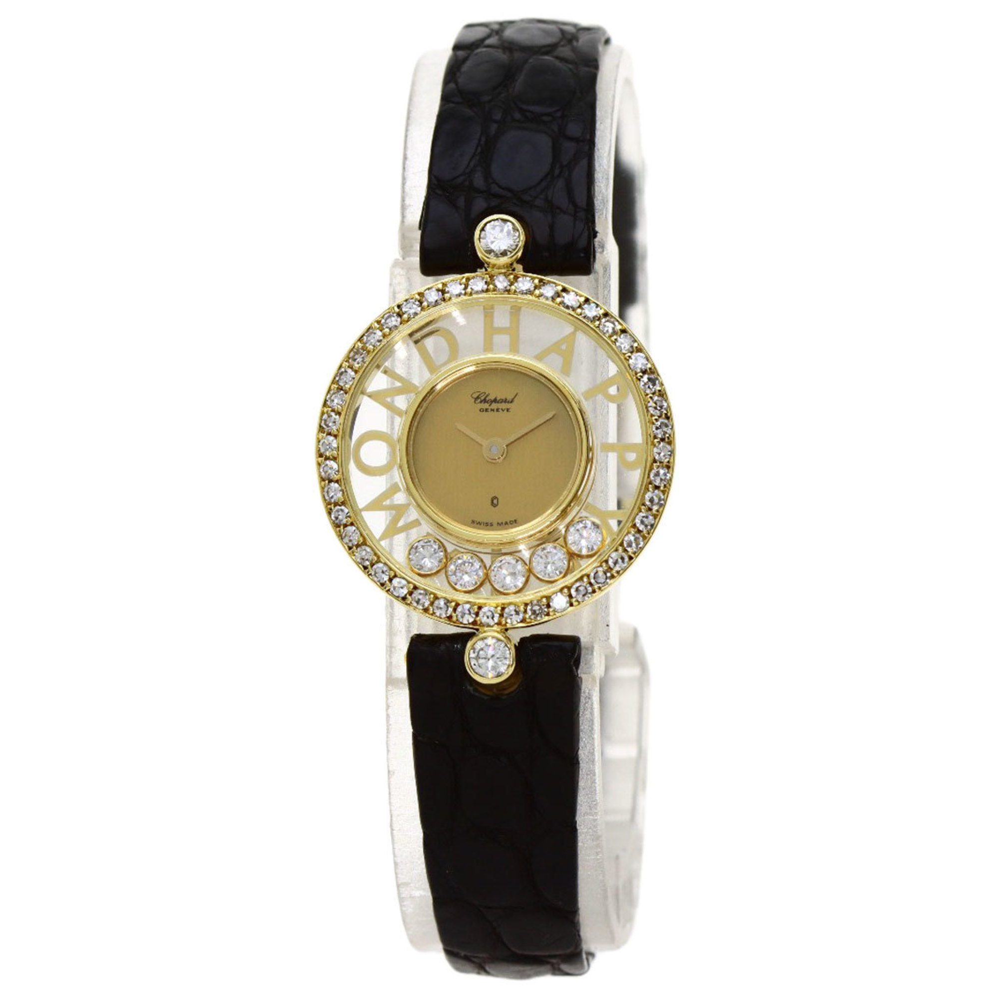 Chopard 20 3926 12 Happy Diamonds Watch, 18K Yellow Gold, Leather, Women's