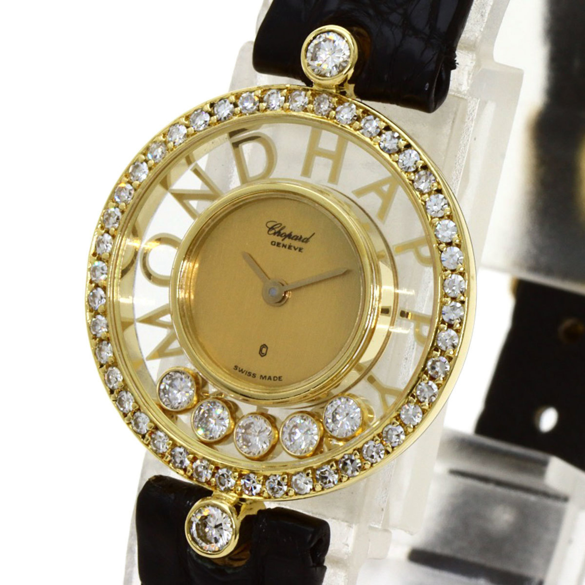 Chopard 20 3926 12 Happy Diamonds Watch, 18K Yellow Gold, Leather, Women's