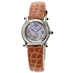 Chopard 27 8245-36 Happy Sport Diamond Watch Stainless Steel Leather Ladies