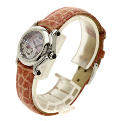 Chopard 27 8245-36 Happy Sport Diamond Watch Stainless Steel Leather Ladies