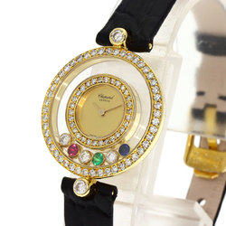 Chopard 20 3957-24 Happy Diamonds Watch, 18K Yellow Gold, Leather, Women's