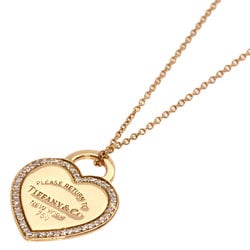 Tiffany Return to Heart Diamond Necklace K18 Pink Gold Women's