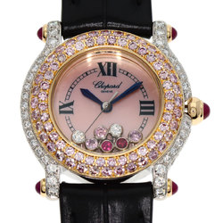 Chopard 27 6244 401 Happy Sport Watch, 18K White Gold, Leather, Diamond, Women's