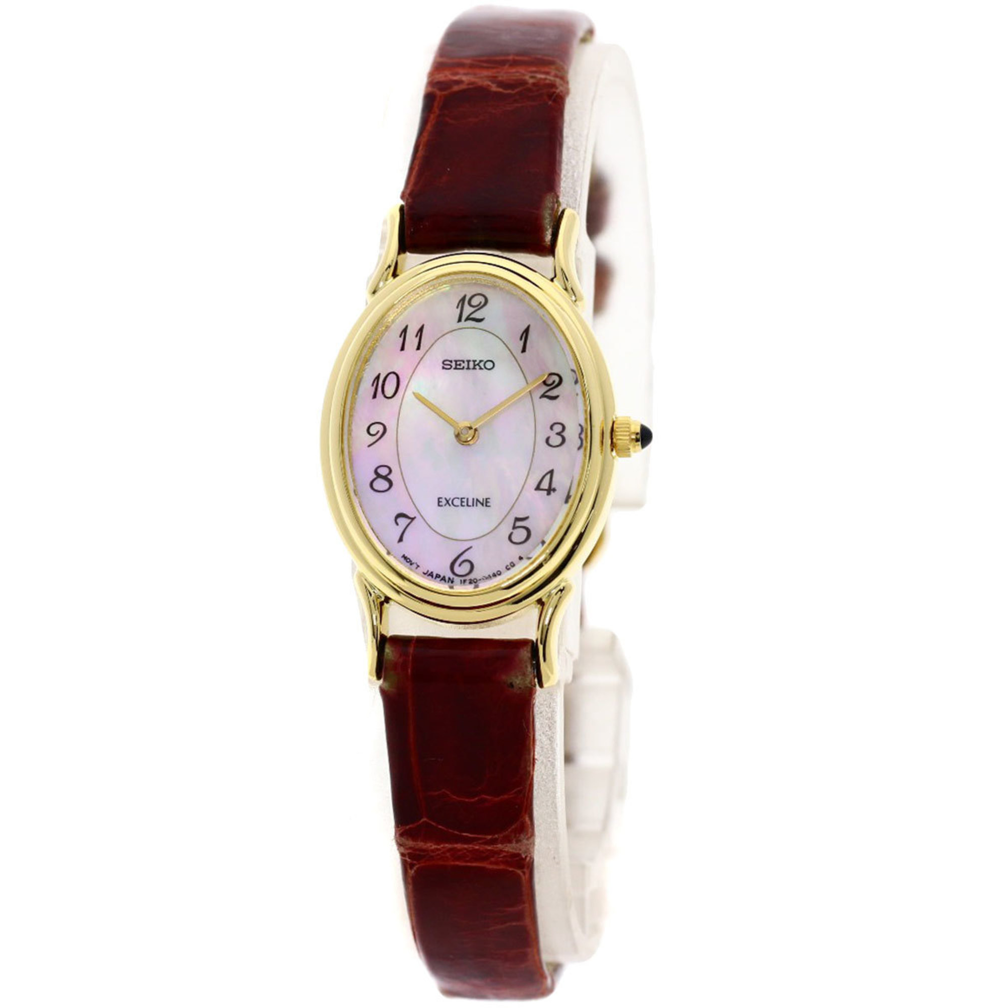 Seiko SWDB002 1F20-5180 Exceline Watch K18 Yellow Gold Leather Women's