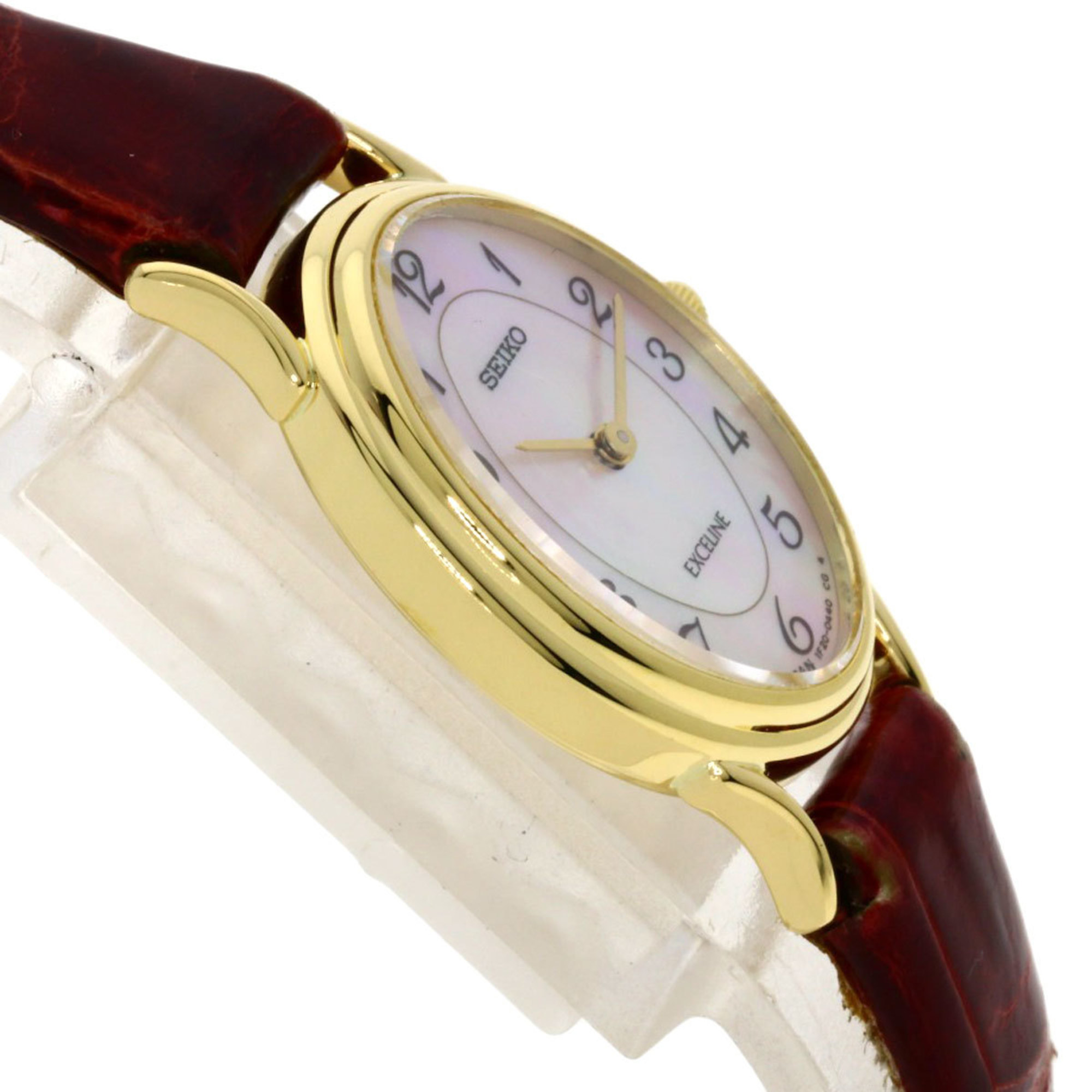 Seiko SWDB002 1F20-5180 Exceline Watch K18 Yellow Gold Leather Women's