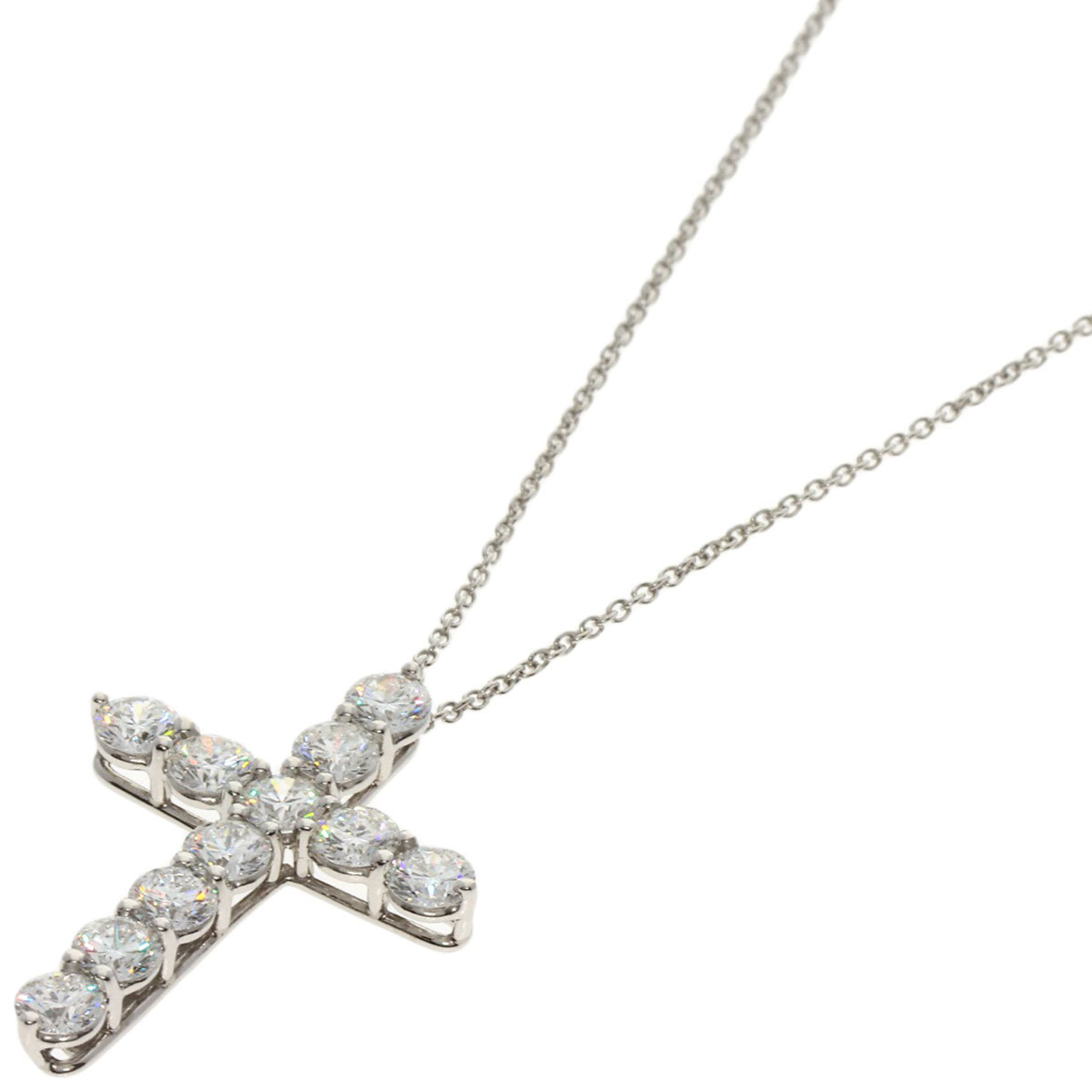 Tiffany Large Cross Diamond Necklace Platinum PT950 Women's