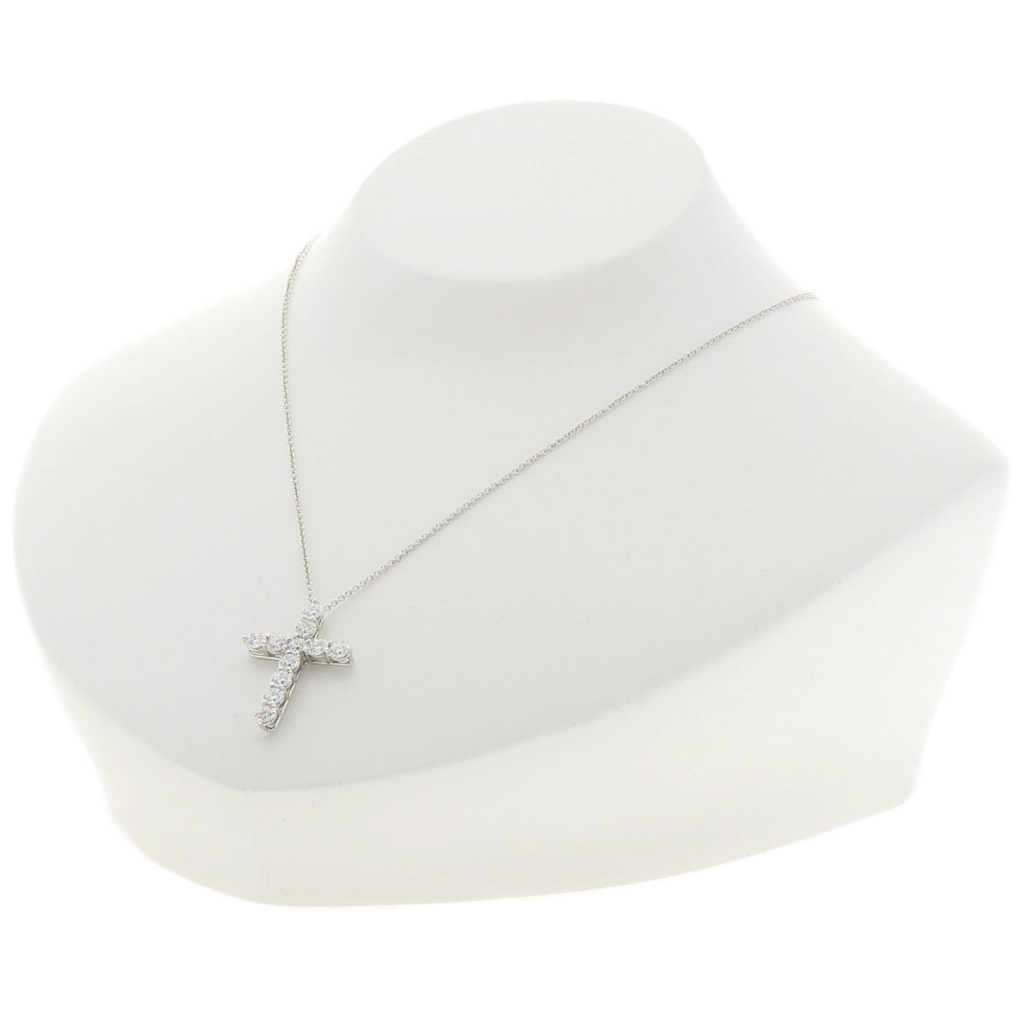 Tiffany Large Cross Diamond Necklace Platinum PT950 Women's