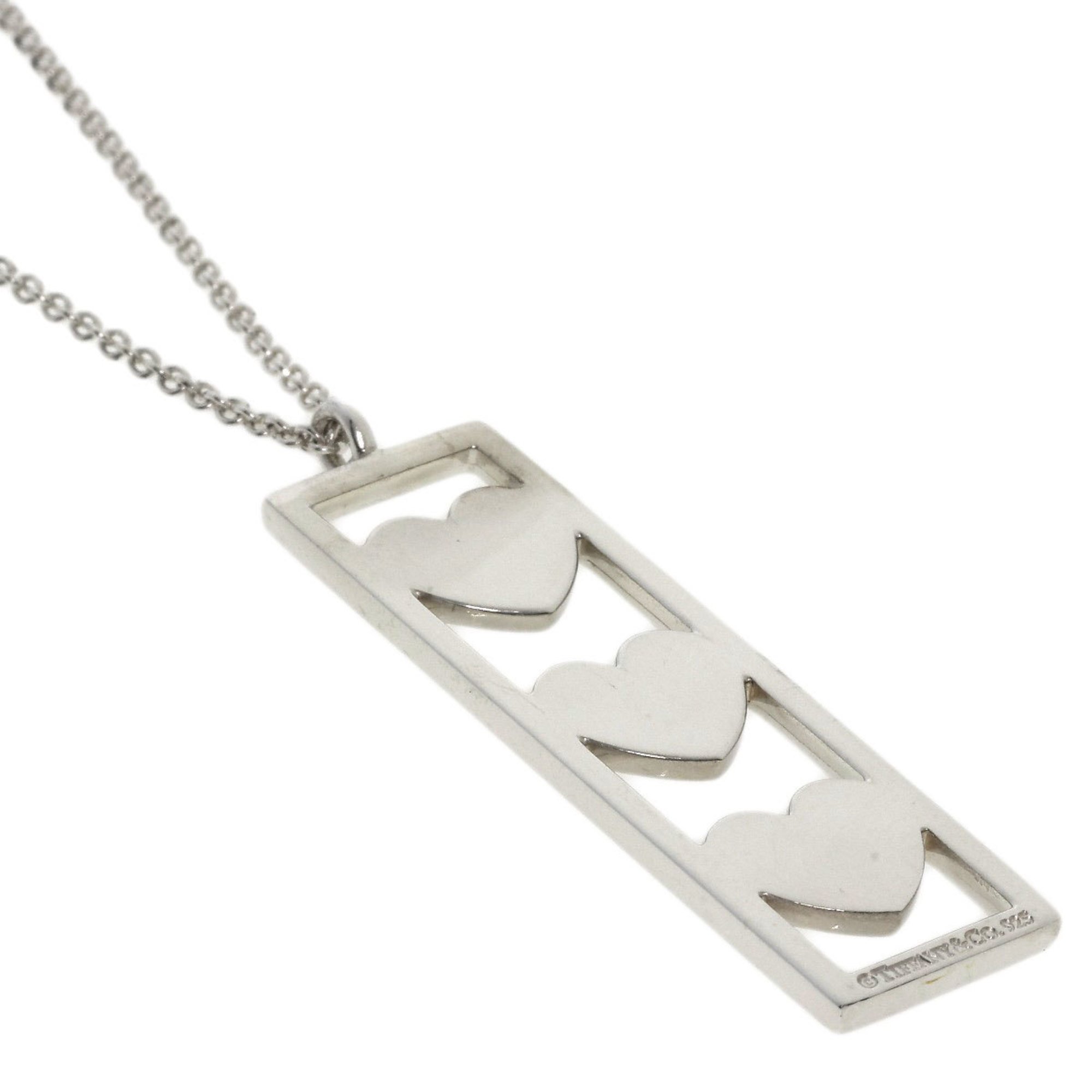 Tiffany triple heart plate necklace silver ladies