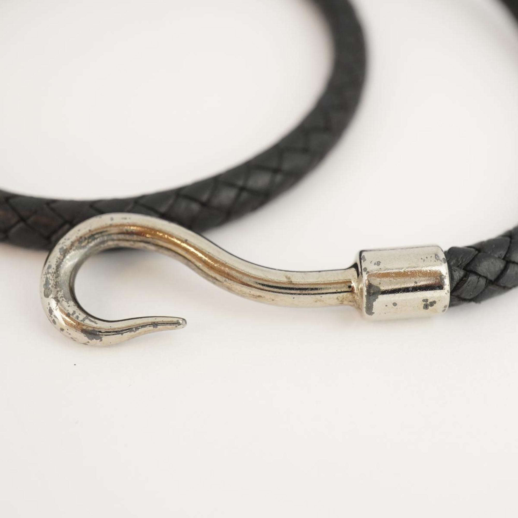 Hermes Bracelet Jumbo Hook Metal Material Leather Silver Black Men Women