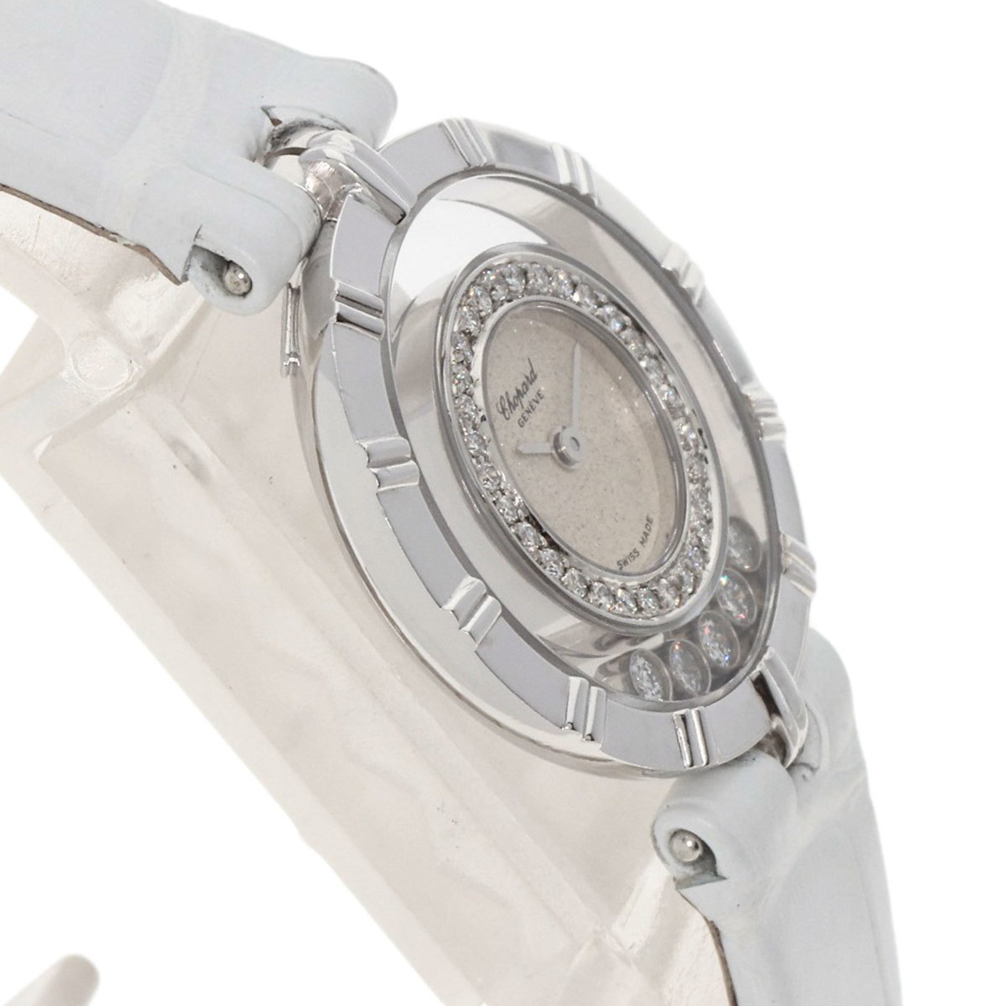 Chopard 20 5681 Happy Diamonds Watch, 18K White Gold, Leather, Women's