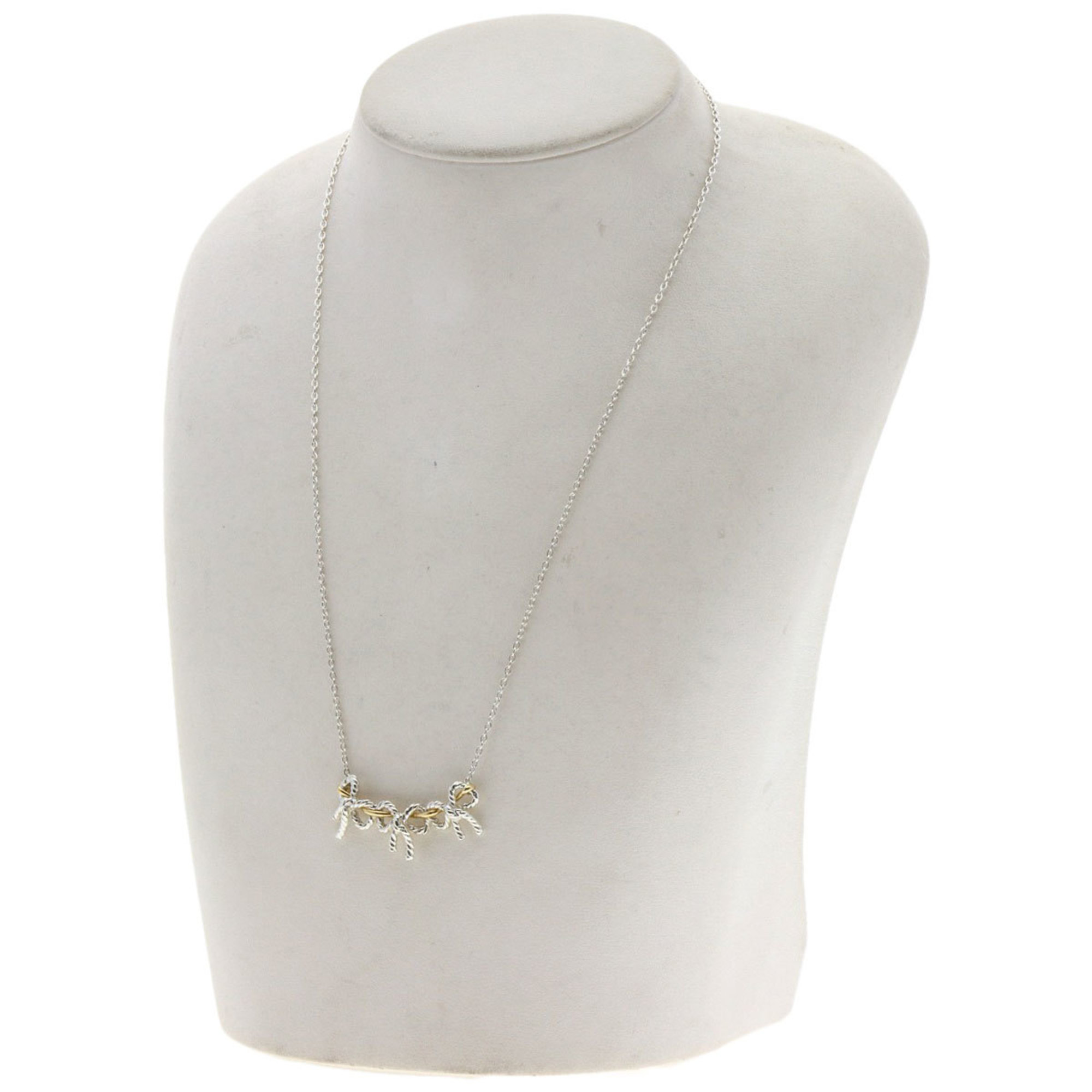 Tiffany Triple Ribbon Necklace Silver K18YG Women's