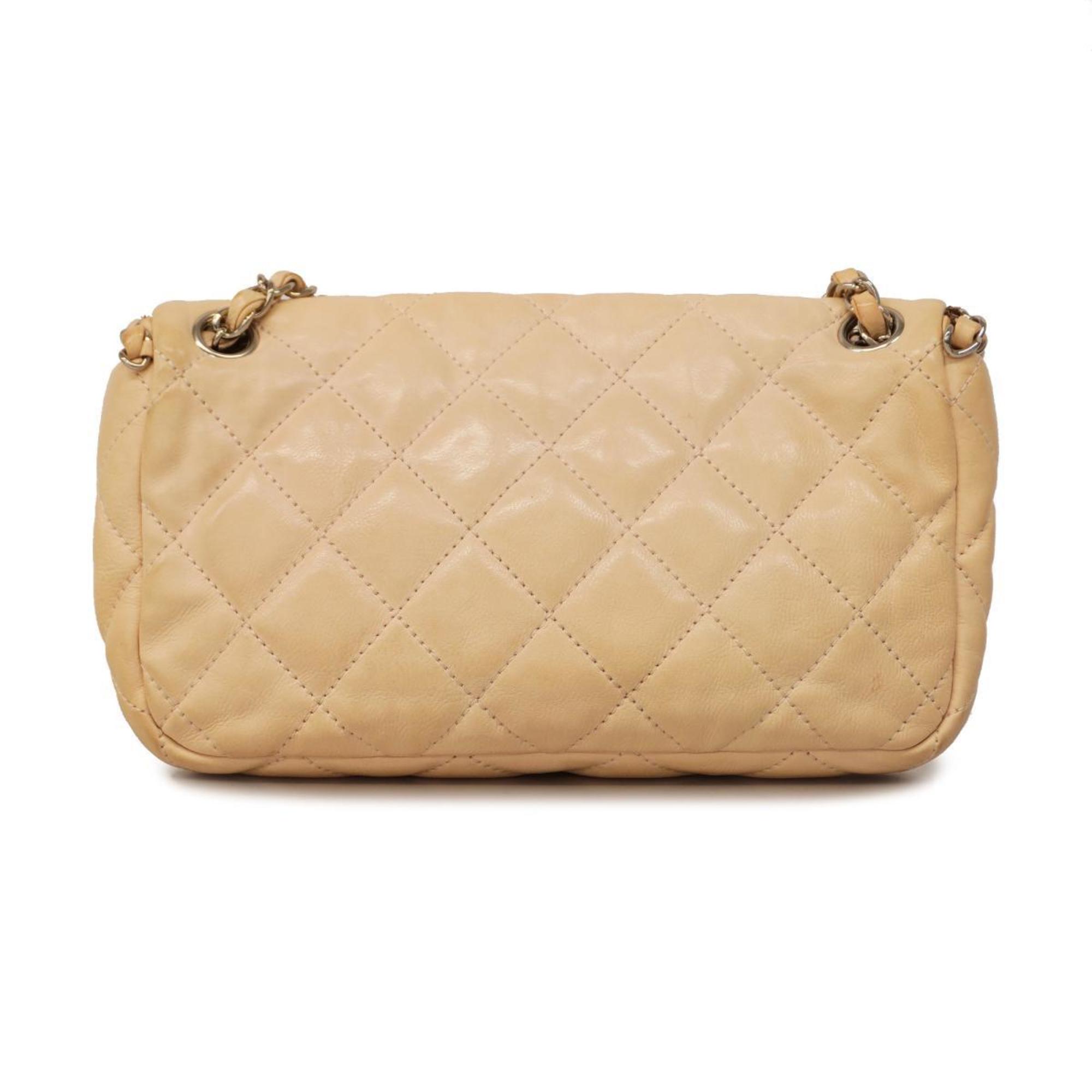 Chanel Shoulder Bag Matelasse W Chain Lambskin Beige Women's
