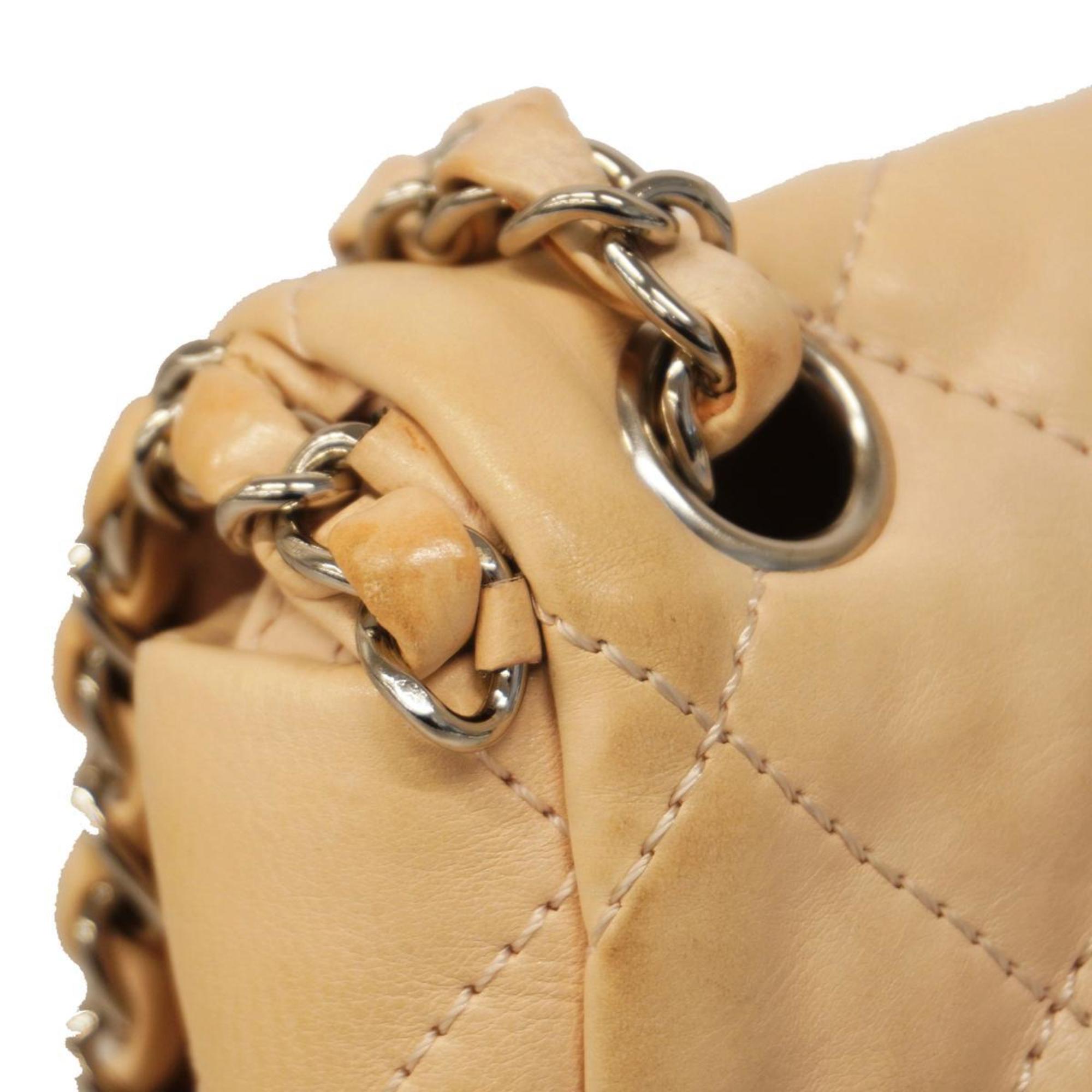 Chanel Shoulder Bag Matelasse W Chain Lambskin Beige Women's