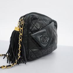 Chanel Shoulder Bag with Matelasse Chain Lambskin Black Women's