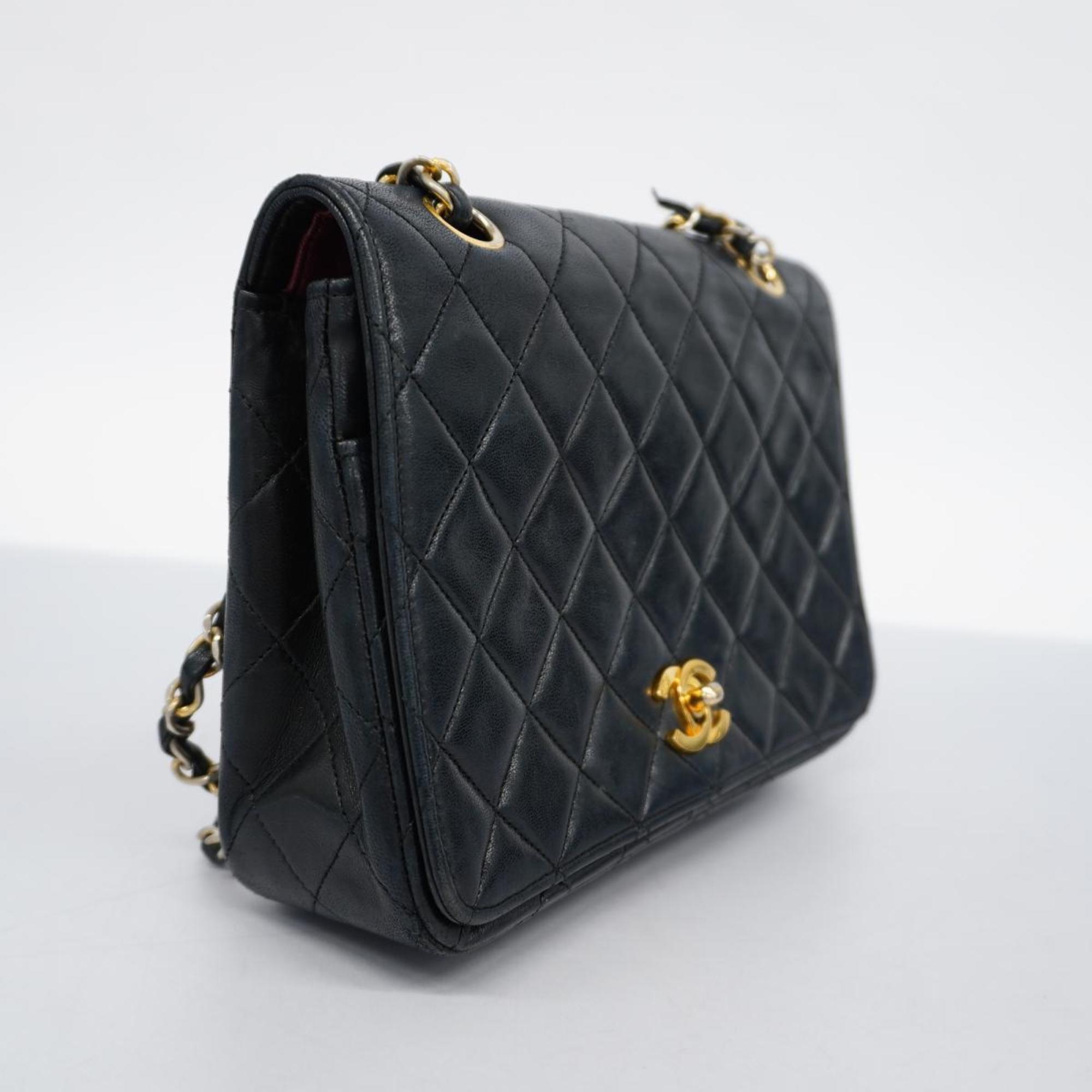 Chanel Shoulder Bag Matelasse Chain Lambskin Black Women's