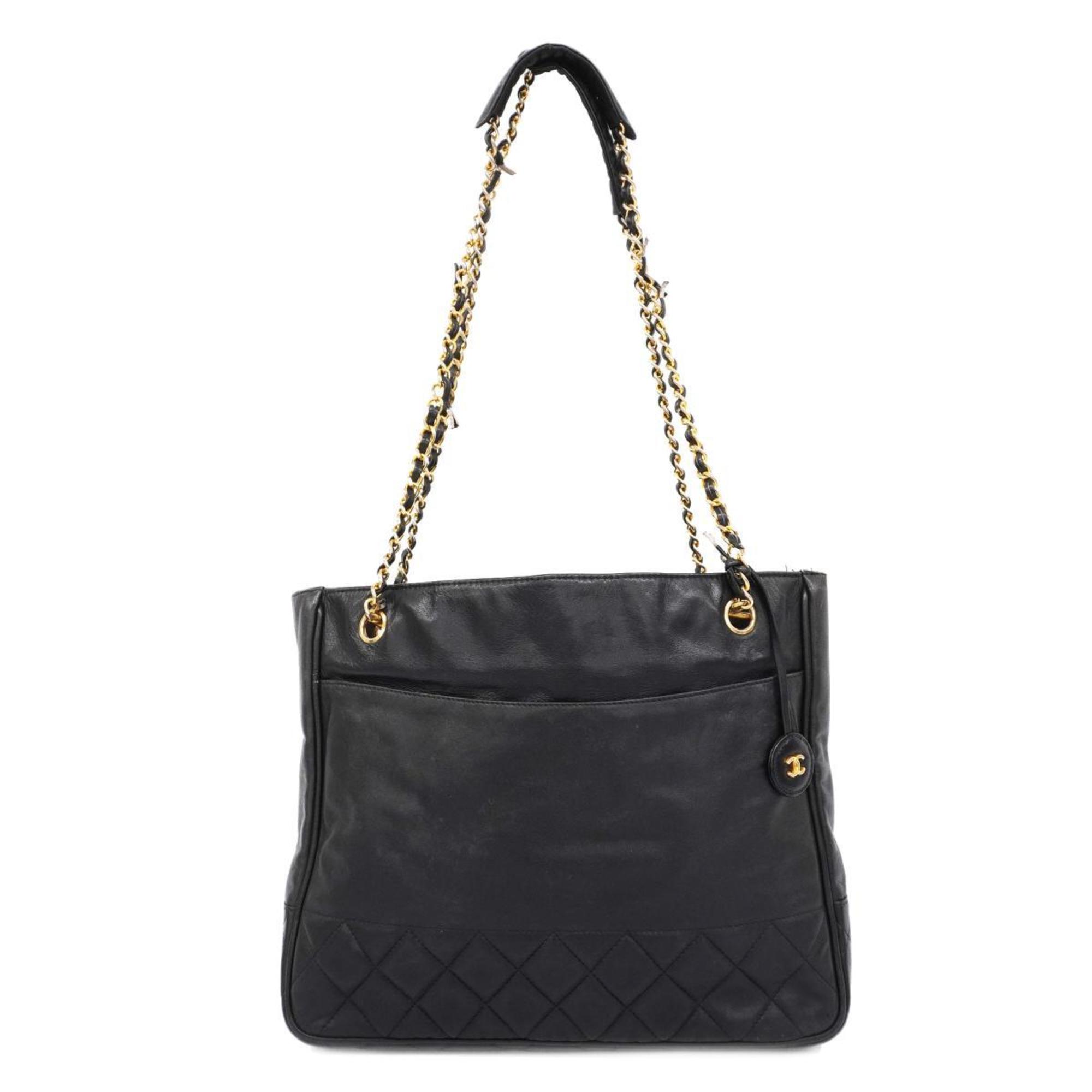 Chanel Shoulder Bag Matelasse Chain Lambskin Black Women's