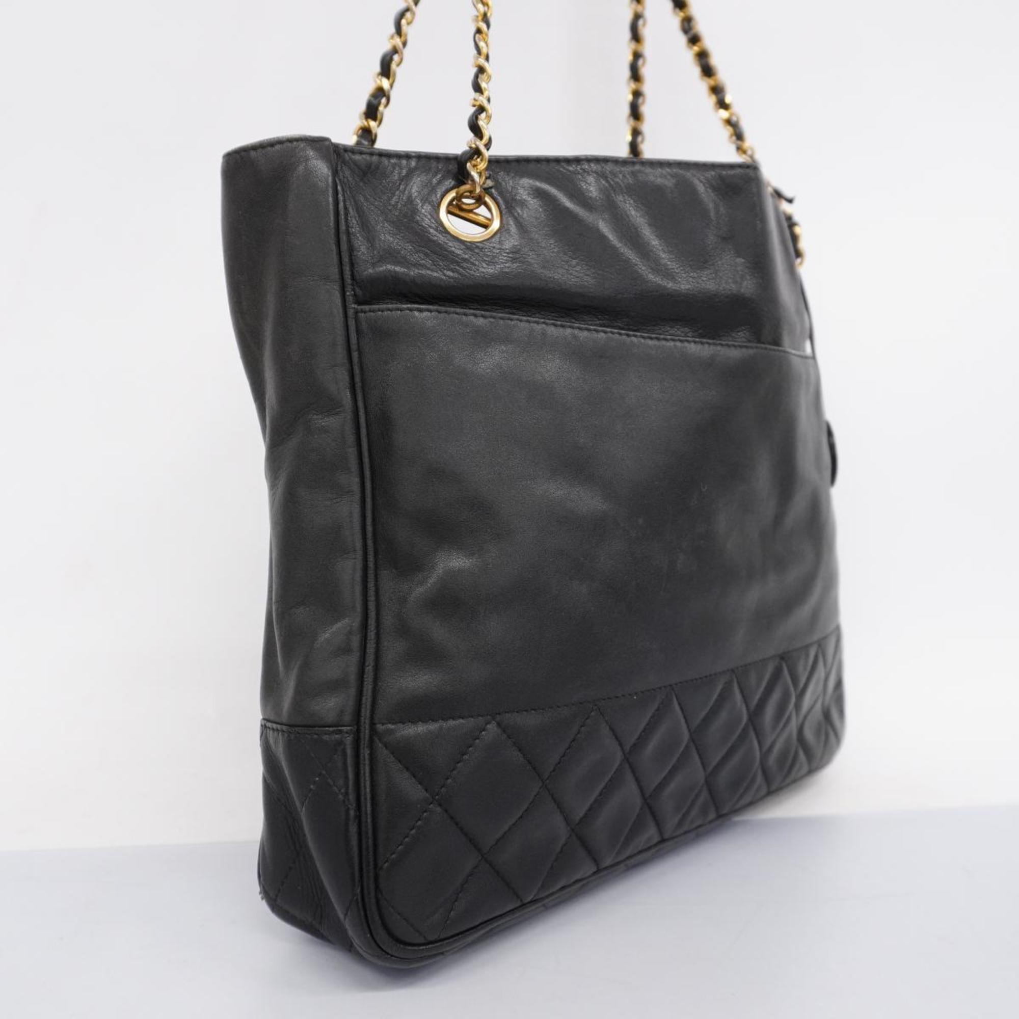 Chanel Shoulder Bag Matelasse Chain Lambskin Black Women's