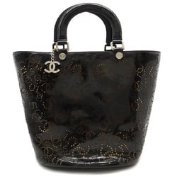 CHANEL No.5 Coco Mark Punching Handbag Tote Bag Enamel Patent Leather Black A31335