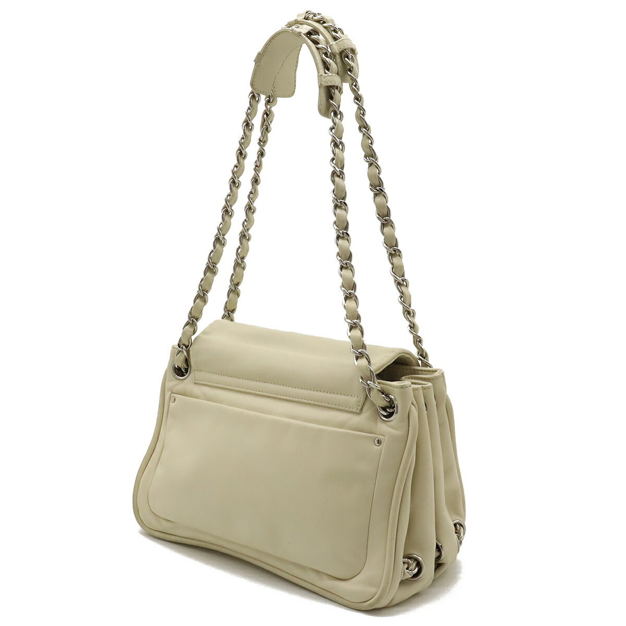 CHANEL Coco Mark Shoulder Bag Tote Chain Leather Ivory