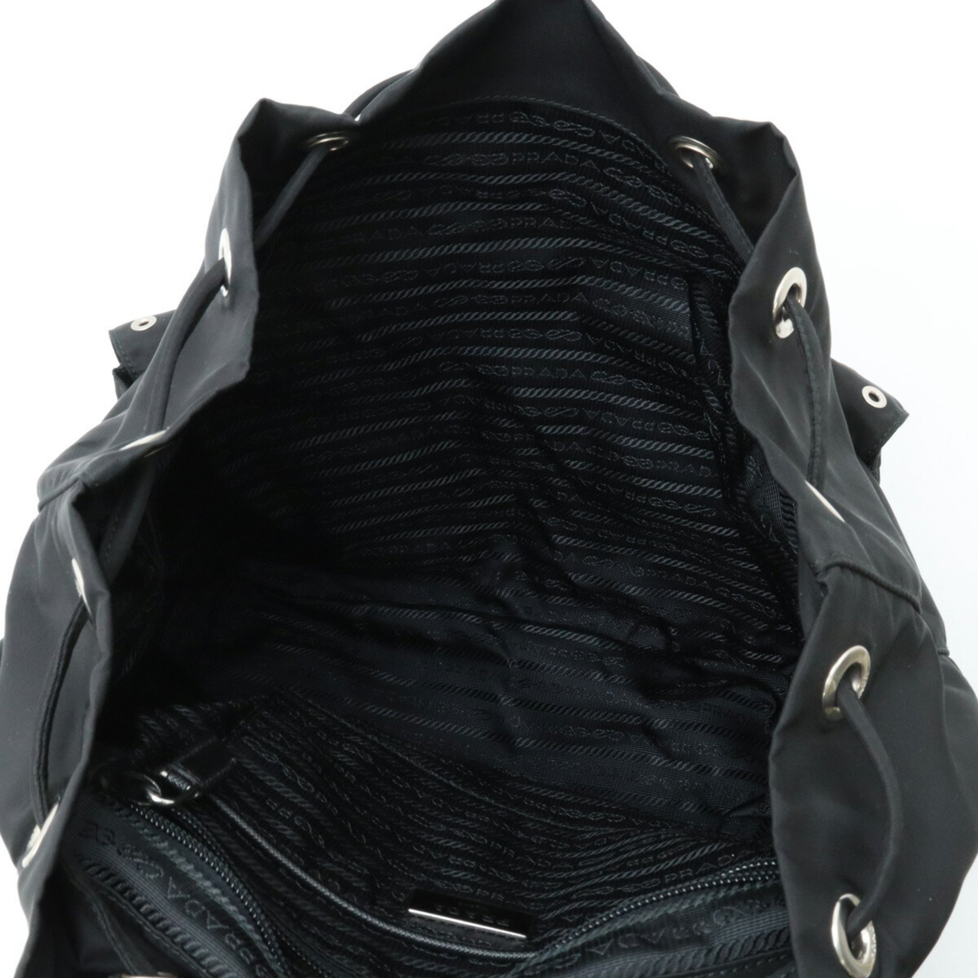 PRADA Prada Grommet Backpack Rucksack Punched Nylon Leather NERO Black 1BZ811