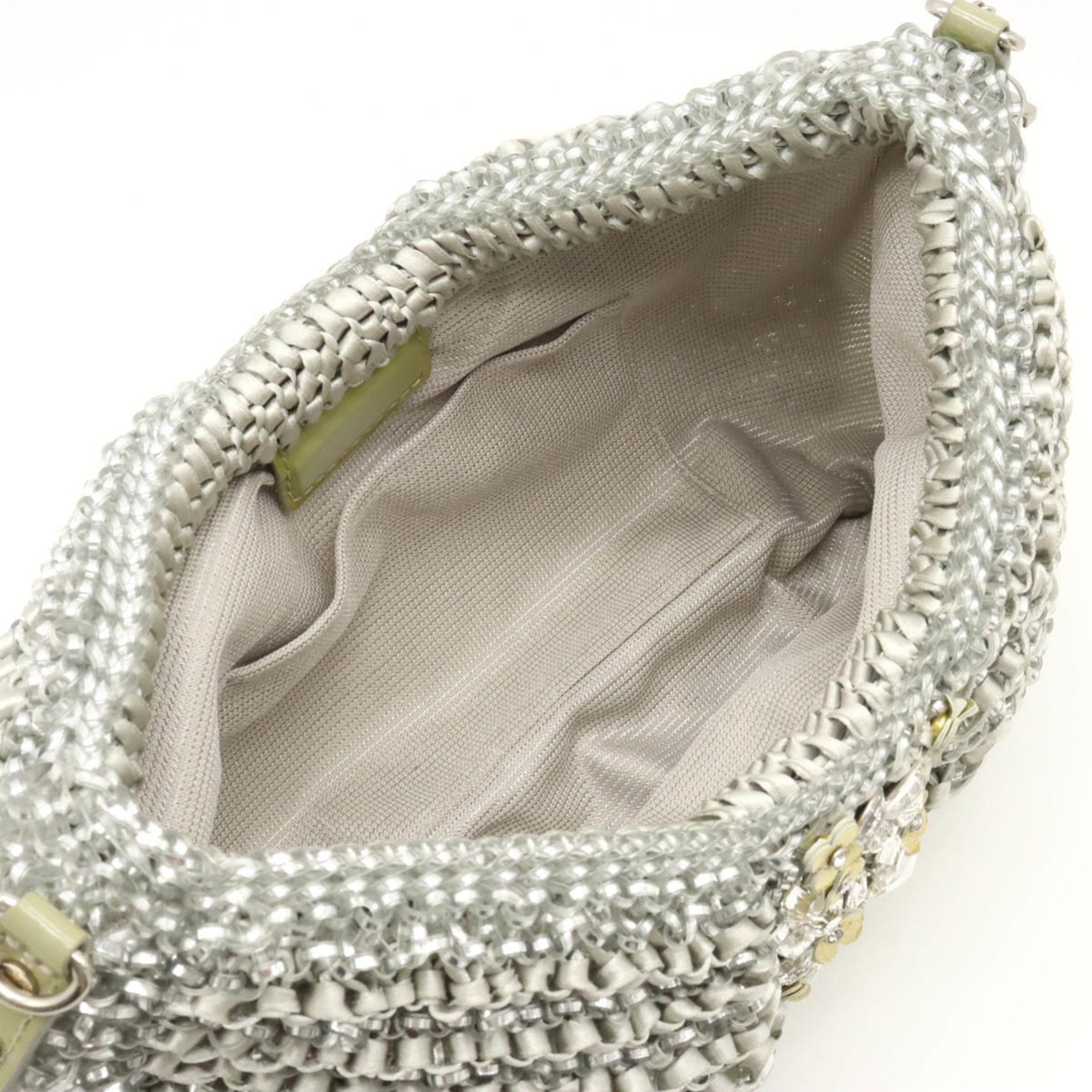 ANTEPRIMA CIOCCA DIAMANTE Wire Bag Clutch Ribbon Motif Jewel Silver Shoulder Out of Stock