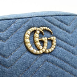 GUCCI GG Marmont Shoulder Bag Pochette Chain Denim Faux Pearl Blue 447632