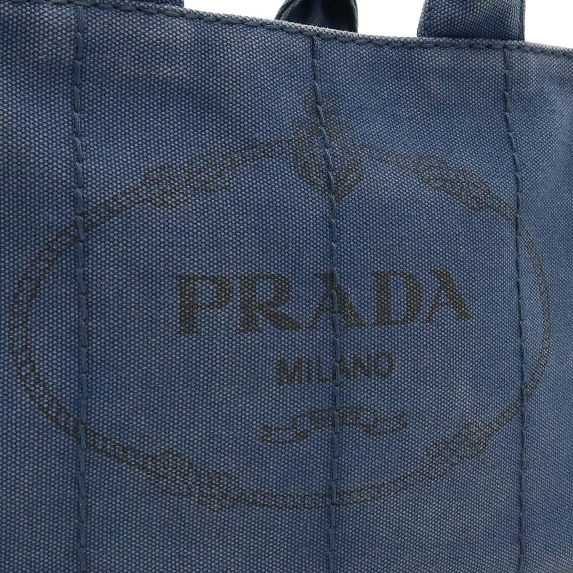 PRADA CANAPA Tote Bag, Handbag, Shoulder Canvas, Navy, 1BG439