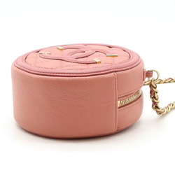 CHANEL CC Filigree Coco Mark Round Chain Shoulder Bag Caviar Skin Leather Pink AP0365