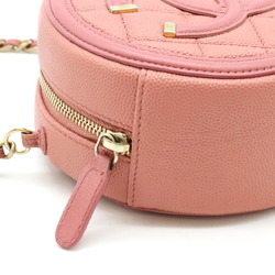 CHANEL CC Filigree Coco Mark Round Chain Shoulder Bag Caviar Skin Leather Pink AP0365