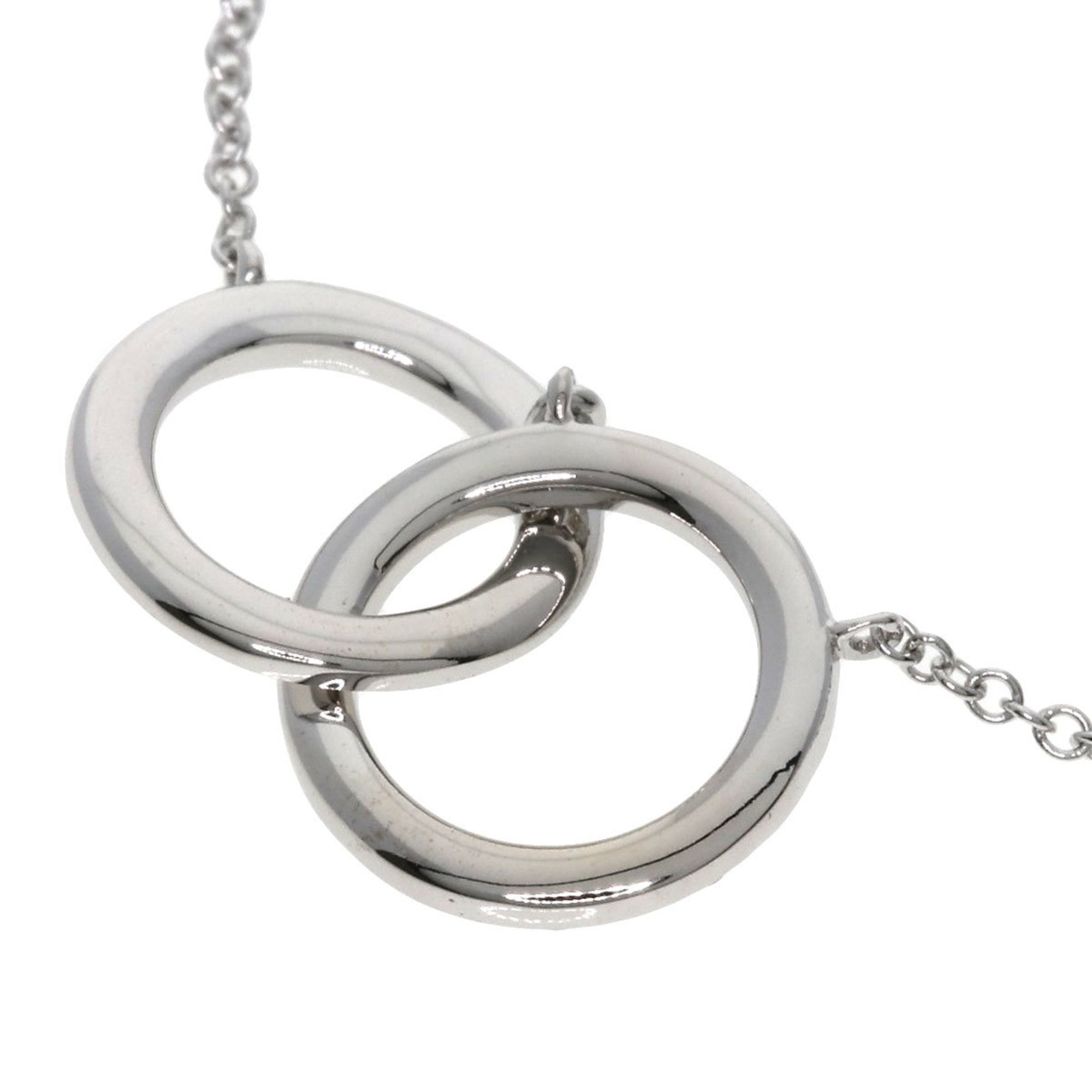 Tiffany Double Interlocking Circle Diamond Necklace K18 White Gold Women's
