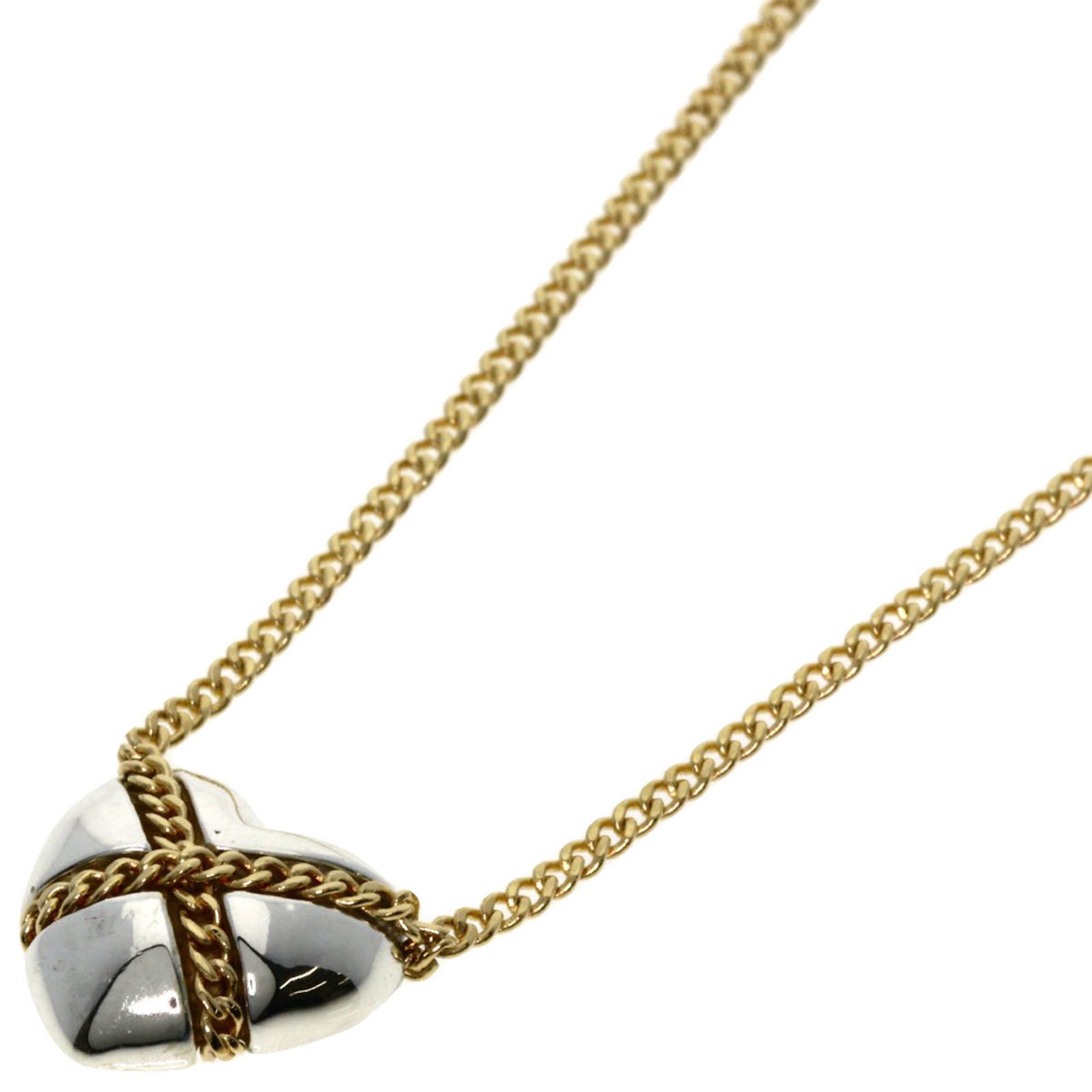 Tiffany Chain Cross Heart Necklace Silver K14YG Women's