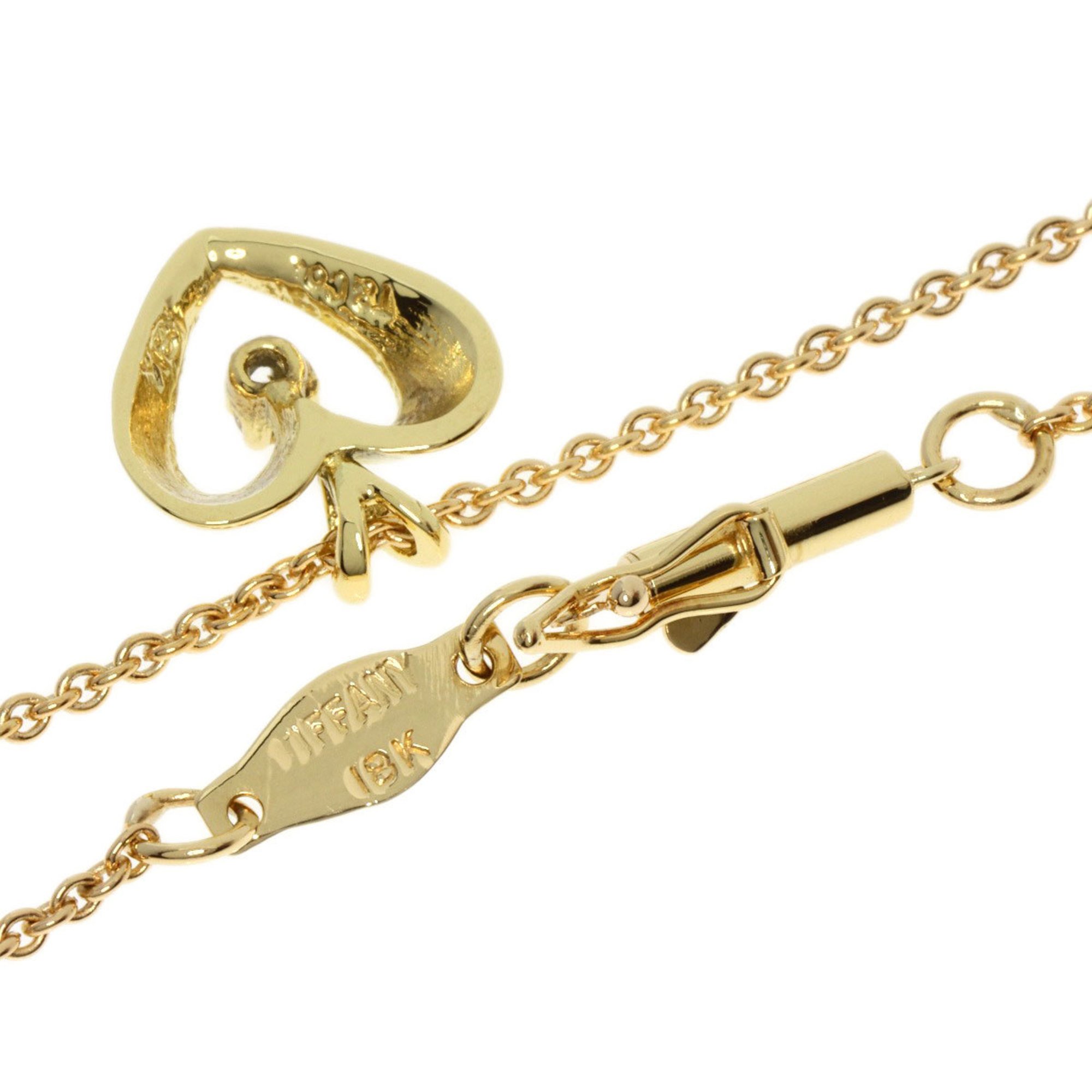 Tiffany Heart Diamond Necklace K18 Yellow Gold Women's
