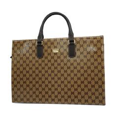 Gucci Tote Bag GG Crystal 190630 Coated Canvas Brown Champagne Women's