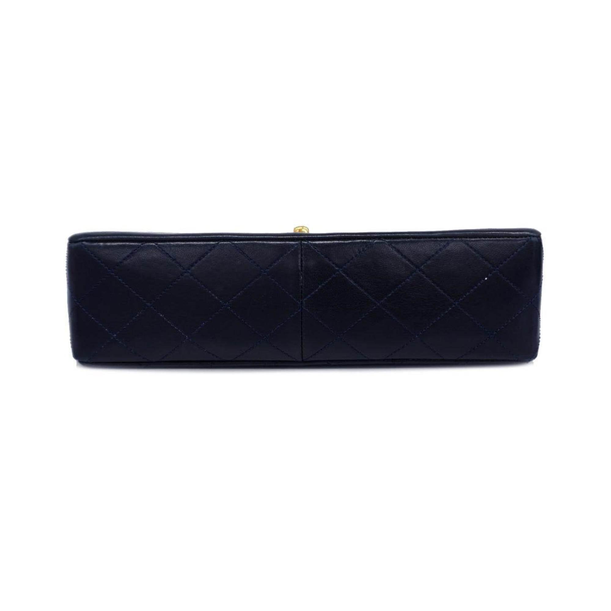 Chanel Shoulder Bag Matelasse W Chain Lambskin Navy Women's